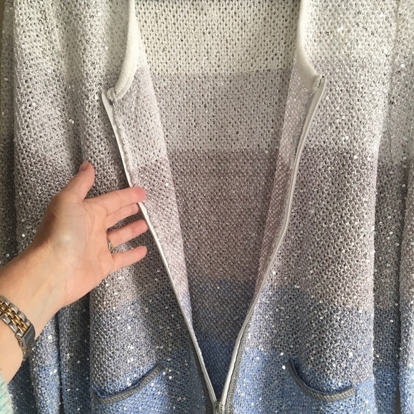 Laura Ashley Ombre Sequin Cardigan Sweater - Picture 8 of 14